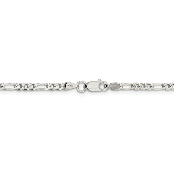 3mm Sterling Silver Solid Pave Flat Figaro Chain Necklace, 18 Inch